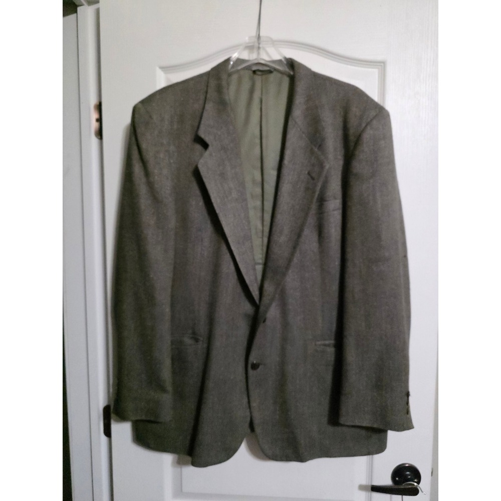 Oleg Cassini Men 46L Green Herringbone Sport Coat Two Button Tweed Blazer